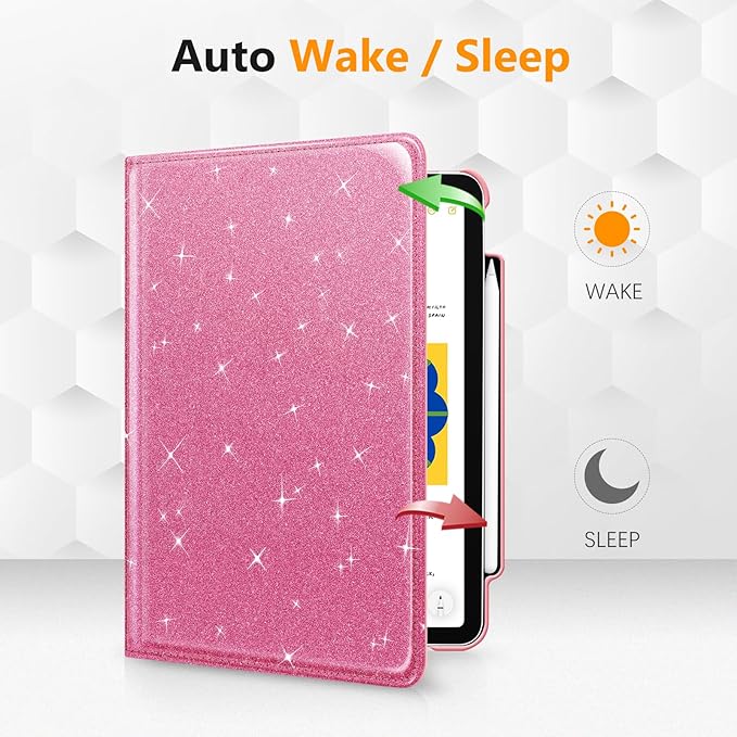 Fintie Rotating Case for iPad Air 11-inch M4/M3/M2 (2026/2025/2024), iPad Air 5th (2022) / 4th Generation 10.9 Inch - 360 Degree Rotating Protective Stand Cover with Pencil Holder, Glittering Pink