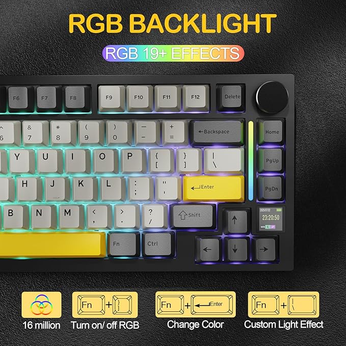 ATTACK SHARK X820 Ultra 75% Wireless Gaming Mechanical Keyboard Hot-Swappable Gasket Mount RGB Backlit BT/2.4G/Wired Custom Keyboard with Smart TFT Display&Knob QMK Driver-Star Black&Gift Switch