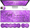 Gaming Mouse Pad XXL Large Desk Mat, Psalm 465 Bible Purple Extended Non-Slip Rubber Mice Pads Stitched Edges(31.5x11.8 in),Ergonomic Premium Memory Foam Keyboard Wrist Rest and Black Mouse Pad Set