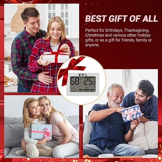 YFL Digital Hygrometer Thermometer,Indoor Thermometer with Comfort Indicator,Pratical Room Temperature Monitor Thermometer for Home, Office, Greenhouse, Cellar(White)