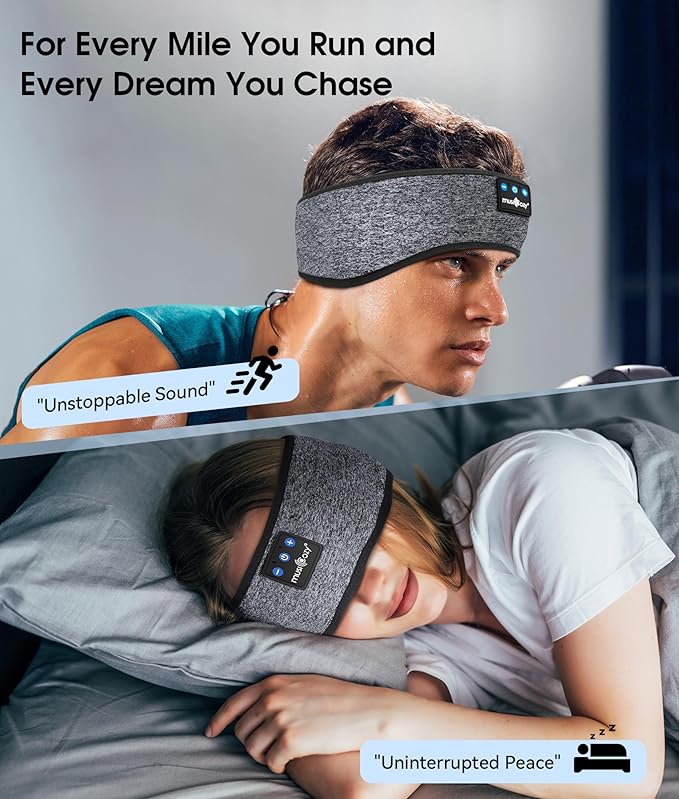 MUSICOZY Sleep Headphones Bluetooth 5.4 Headband, Wireless Earphones Music Sleep Earbuds Sleeping Eye Mask with HD Stereo Speakers for Workout Running Travel Yoga, Ideal Gifts for Men Women