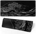 Japanese Sea Wave Large Mouse Pad, Anime Black Gaming, Extended Kanagawa Mat Desk Pad, 3mm Thick Long Non-Slip Rubber Base Mice Pad, 31.5 X 11.8 Inch