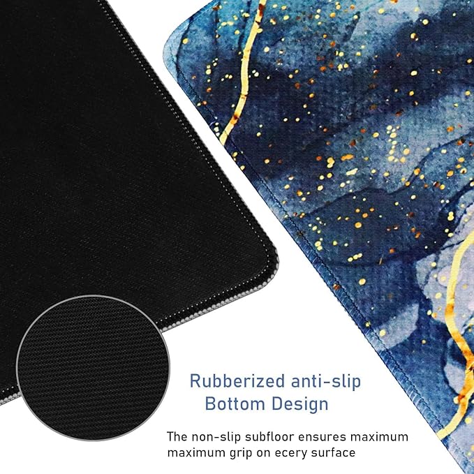 Large Gaming Mouse Pad with Stitched Edges, (31.5X15.7In) Durable Non-Slip Natural Rubber Base, Waterproof Computer Keyboard Pad Mat for Esports Pros/Gamer/Desktop/Office/Home- Marble Blue
