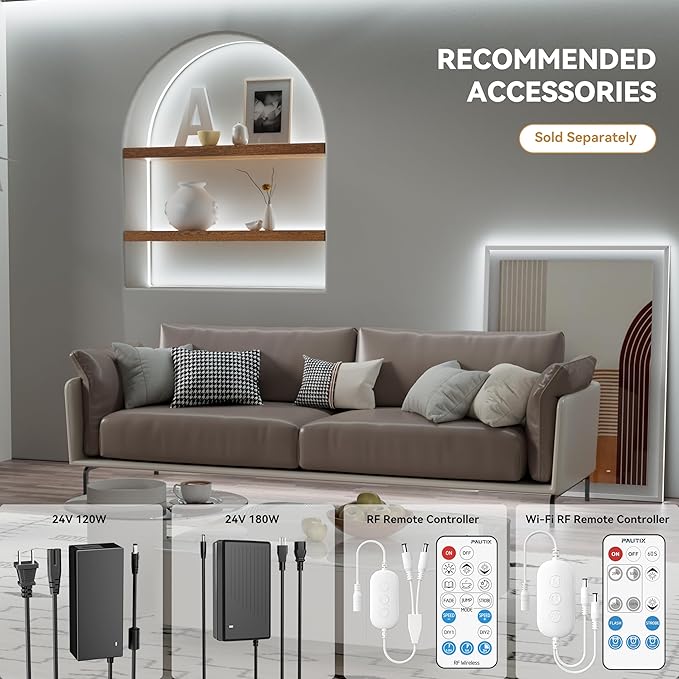 PAUTIX COB LED Strip Lights 48ft/15m Super Bright,504 LEDs/m Daylight White 6000K CRI90+ Flexible LED Tape 24V for Cabinet Home DIY Lighting Projects with 2pcs COB Connector(Power Supply Not Included)