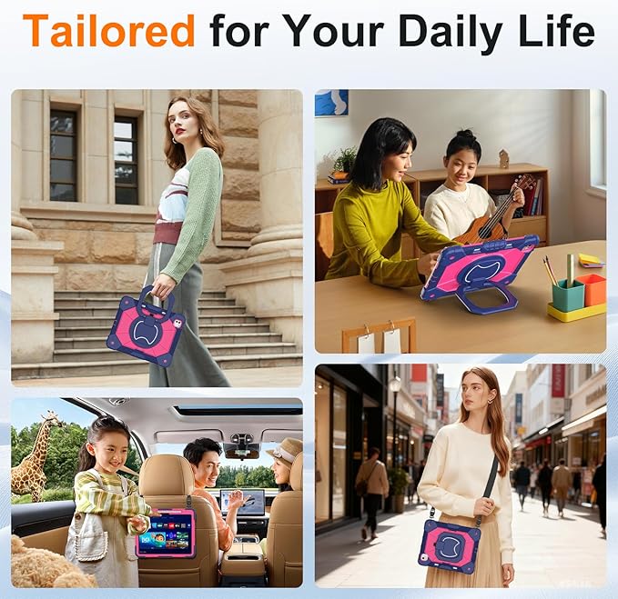 Case for iPad Pro 13 Inch M5 2025/ M4 2024, Ubearkk for iPad Pro 13 Inch case with Screen Protector, 360 Degree Rotating Stand Shoulder Strap Pencil Holder,Military Grade Shockproof, Navy Pink