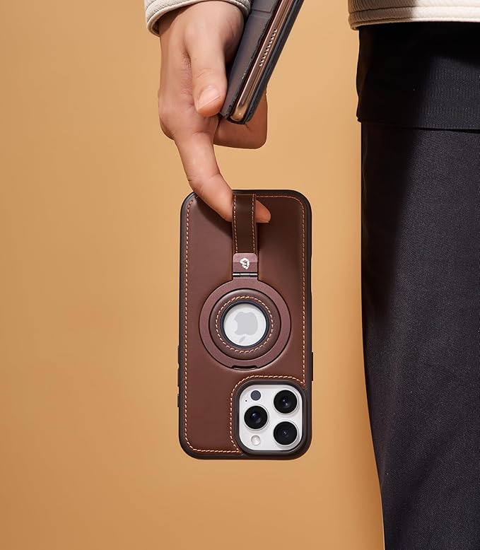 Butaiga for iPhone 15 Pro Max Leather Case with Stand, Anti-Slip Grip Ring, Fits for MagSafe (Cocoa, iPhone 15 Pro Max)