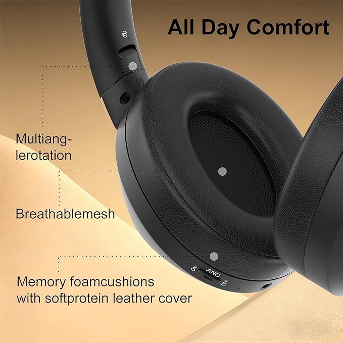 Active Noise Cancelling Headphones, 100H Playtime Headphones Wireless Bluetooth, Bluetooth Headphone with Mic, Over Ear Wireless Headphone with Deep Bass,Fast Charging for Travel