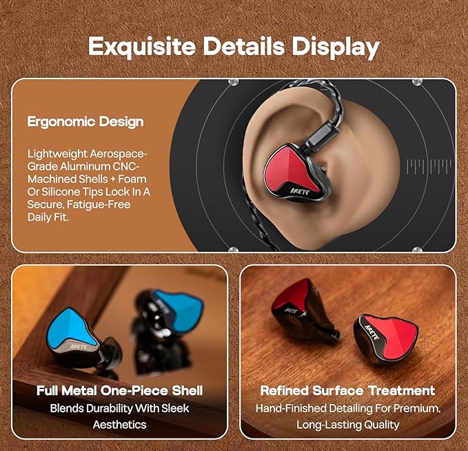 Linsoul ZiiGaat x Fresh Reviews Arete II IEM,2nd Gen 1DD+4BA Hybrid in Ear Monitor,Wired HiFi Earbuds,Full CNC Aluminum Shell Earphone with Detachable Silver-Plated OFC Cable for Musician (Red)