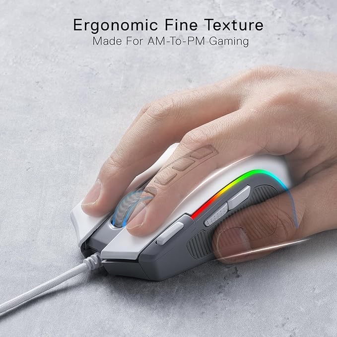 Redragon M612 RGB Gaming Mouse, 8000 DPI Wired Optical Mouse with 9 Programmable Buttons & 5 Backlit Modes, Software Supports DIY Keybinds Rapid Fire Button, Gray&White