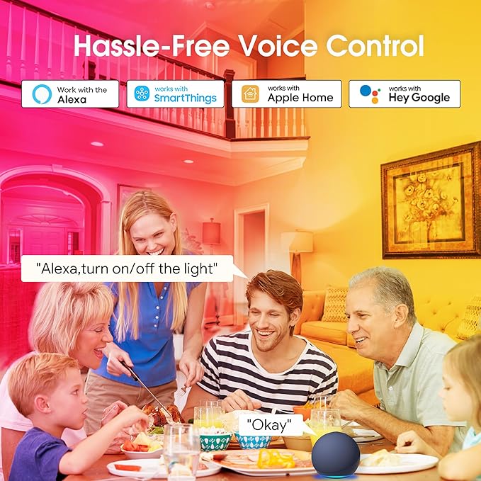 Energetic Light Bulbs Work with Alexa/Apple Home/Google Home/SmartThings, Matter Smart A19 LED Light Bulb, E26 RGB Smart Bulbs, 60W Equivalent, 800LM, 2.4 Ghz WiFi Only, Smart Speaker Required, 1 Pack