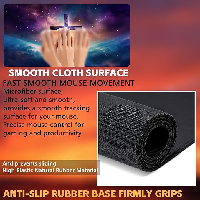 Large Gaming Mouse Pad, Jesus Cross Abstract Galaxy Cosmic Desk Pad, 31.5"x15.7" Extended Big Computer Keyboard Mouse Pad with Non-Slip Base and Stitched Edge