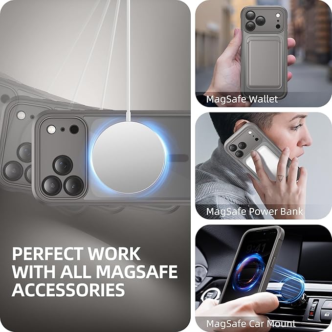 BERFY for iPhone 17 Pro Max Case, Compatible with MagSafe, Built-in Privacy Screen Protector, Camera Protection, Shockproof Full Body Phone Case 6.9", Clear Grey