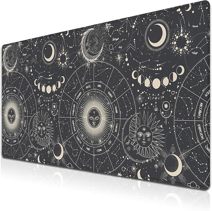 Big Mouse Pad Black Gaming Mousepad Computer Desk Accessories for Men Keyboard Mats Computer Pad Non-Slip Rubber Base 35.4 X 15.7 for Game Office, Vintage Engraved Witch Style