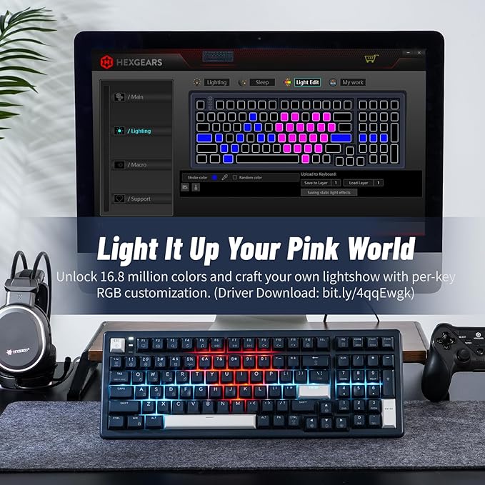 Hexgears Wireless Mechanical Keyboard with Wrist Rest,Tri-Mode BT5.0/2.4GHz/USB-C Hot Swappable Custom Keyboard,Pre-lubed Linear Switches,RGB Backlit Computer Gaming Keyboards for PC/Tablet/PS/Xbox