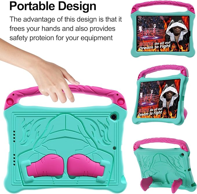 Dteck for iPad Air 3rd Generation and iPad Pro Case 10.5" 2019/2017 Release, Cute Boxing Shockproof Hard Case with Handle/Kickstand/Shoulder Strap, Protective Lightweight Kids-Friendly Cover, Mint
