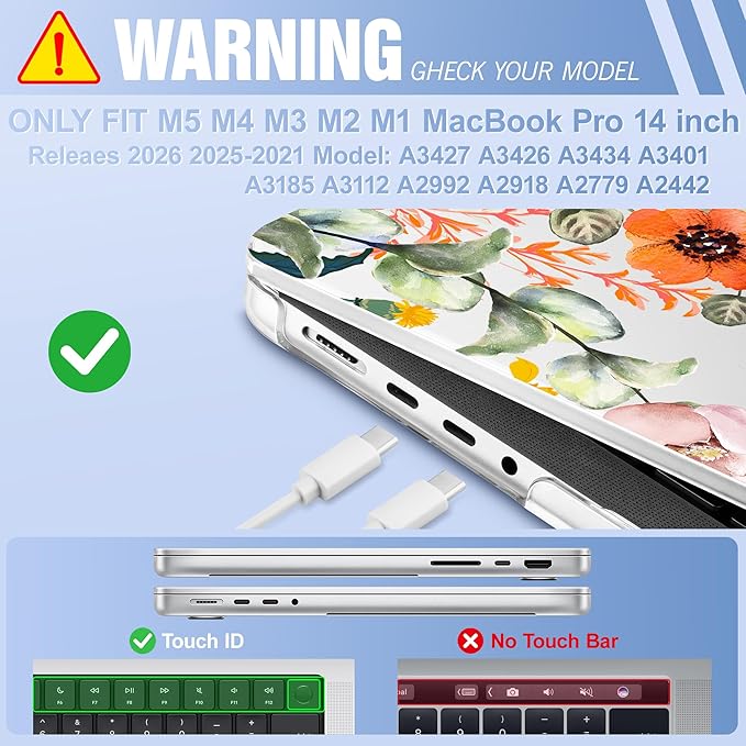 May Chen for 2026 MacBook Pro 14-inch M5 M4 M3 M2 M1 Pro/Max Chip, Release 2026 2025-2021, Model A3427 A3426 A3434 A3112 A3401 A3185, Plastic Hard Shell with Keyboard Cover, Spring Flowers