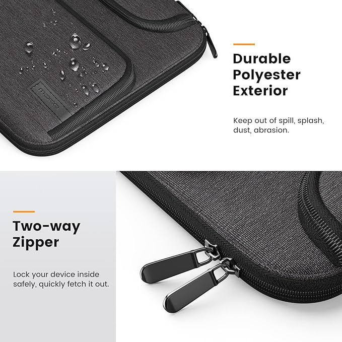 MoKo 13-14 Inch Laptop Sleeve Bag Fits New 13-inch Mac Air M5 & Mac Neo A18 Pro, 14" MacPro M5/M4/M3/M2/M1, 13" Mac Air, Polyester Bag with Double Pockets, Retractable Handle, Black & Gray