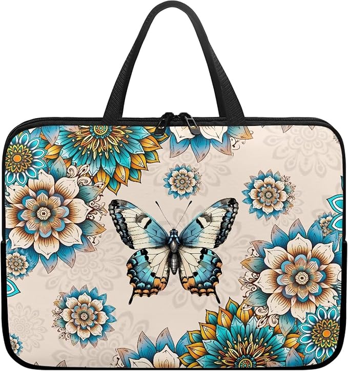 Bohemia Butterfly 10 Inch Laptop Sleeve, Laptop Cover Computer Bag Tablet Carrying Case with Handle Tote Bags Notebook Handbag Messenger Briefcase for Travel/Business/School/Work