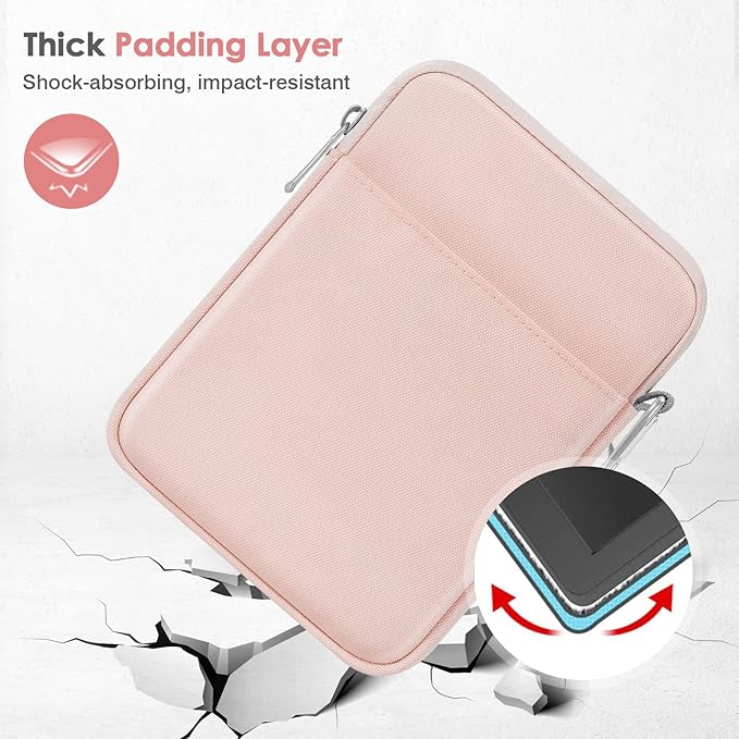 MoKo Padded Ereader Sleeve Case for 6-7 inch Ereader Tablet Bag Protective Cover Pouch with a Carabiner, Compatible with 7" eReader Colorsoft Signature Edition 2024, Pink