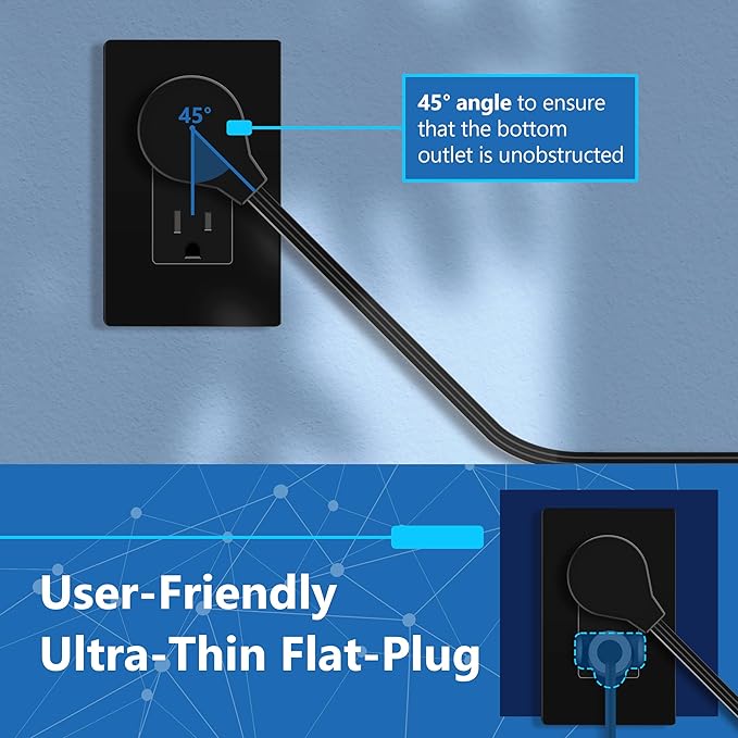 LIDER PD 36W Surge Protected Outlet Extender with 4-Outlet Power Strip, 1 USB Type-A and 1 Type-C Port, 5ft, Up to 1500J, LED Indicator, ON/Off Switch, Flat-Plug, 45-Degree Angle, UL-Listed, Black