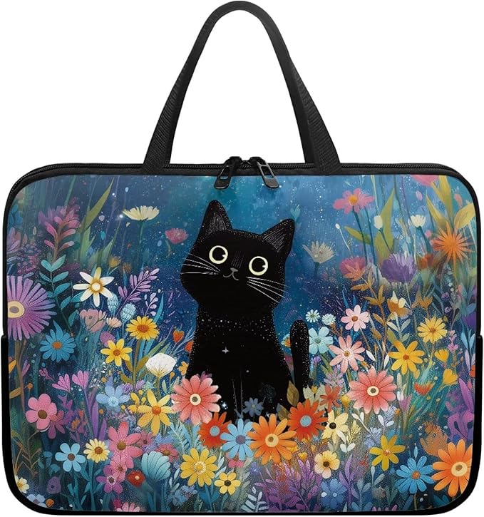 Art Cat Shockproof Portable Laptop Sleeve Case 13 Inch for Men and Women Neoprene Cover Soft Carrying Travel Case Fit Dell Lenovo Toshiba HP Chromebook (Whimsical Floral)