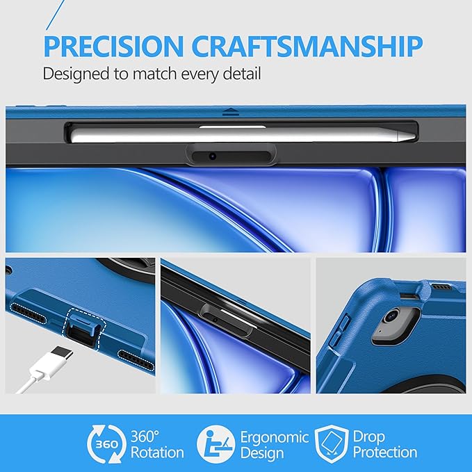 Case for iPad Air 11 M4 2026/ M3 2025/ M2 2024: TPU Cover for iPad Air 5th & 4th Generation 10.9 Inch (2020/2022) with Screen Protector- Stand- Handle- Shoulder Strap- Pencil Holder