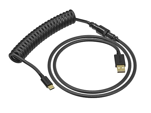 Ranked Coiled Keyboard Cable | Handcrafted Double-Sleeved Braided Cable | USB Type C to A | 5-Pin Aviator Connector for Custom Mechanical Gaming Keyboard | Support Fast Charge 20W (Black)