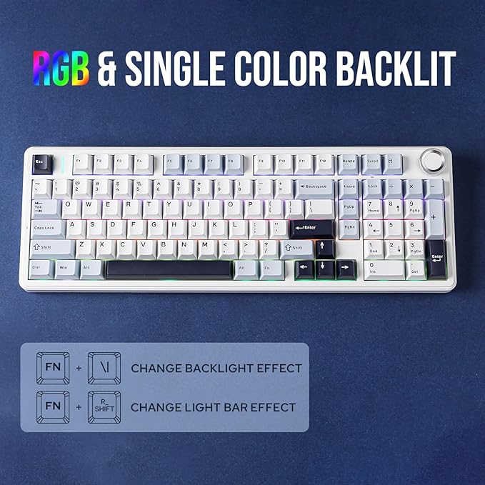 EPOMAKER X Aula F99 PRO Wireless Gaming Keyboard with 8000mAh Battery, Hot Swappable Creamy Keyboard, 2.4GHz/Type-C/BT5.0, NKRO, RGB Backlit for Win/Mac/Gaming (Blue&White)