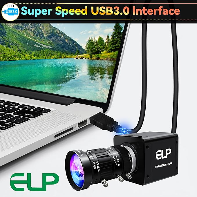 ELP 4K 60fps USB3.0 HDMI Camera Manual Zoom Webcam H.264 High Speed UVC Lightburn Cameras for Computer Low Illumination Simultaneous Output 10X Zoom Web_Camera for Windows Linux Mac TV Projector