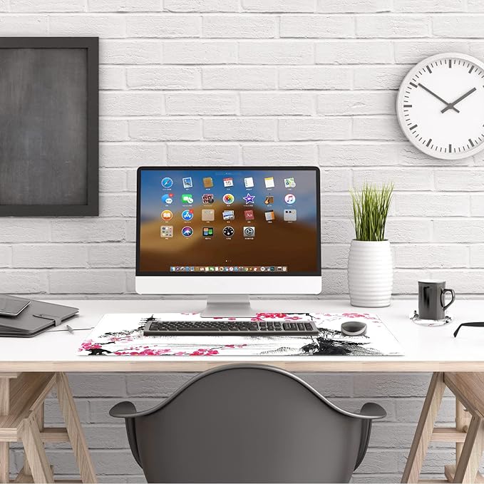 AIMSA Extended Gaming Mouse Pad, XL Large Keyboard Mouse Mat Desk Pad with Stitched Edges, Durable Non-Slip Base Landscape Mousepad for Home Office, Mountain Sakura Ink Painting