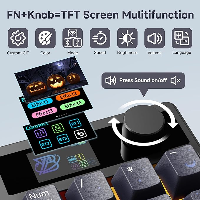 BOYI TD31Pro Mechanical Number Pad,Bluetooth5.0/2.4G/Type-C Wireless Numeric Keypad,RGB HotSwap Numpad with Screen&Knob,PBT Keycaps Gasket keypad Programmable for Win/Mac/Gaming(Black-Star Moon)