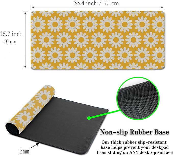 Computer Desk Mat Yellow Desk Mats, Large Gaming Mouse Pads Keyboard Mouse Pad, Mouse Mat Non-Slip Rubber Base Waterproof with Stitched Edges, 35.4 X 15.7 inch for Work/Game/Office/Home