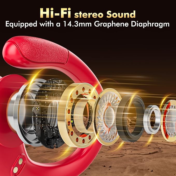 HAOYUYAN Wireless Earbuds, Sports Bluetooth Headphones, 80Hrs Playtime Ear Buds with LED Power Display, Noise Canceling Headset, IPX7 Waterproof Earphones for Workout/Running (Red)