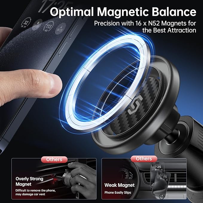SYNCWIRE for MagSafe Car Mount, Flexible Rotation Magnetic Phone Holder for Car Vent, Hands Free Car Air Vent Phone Holder Clip Universal Compatible with iPhone 17 16 15 14 13 12 Pro Max Plus