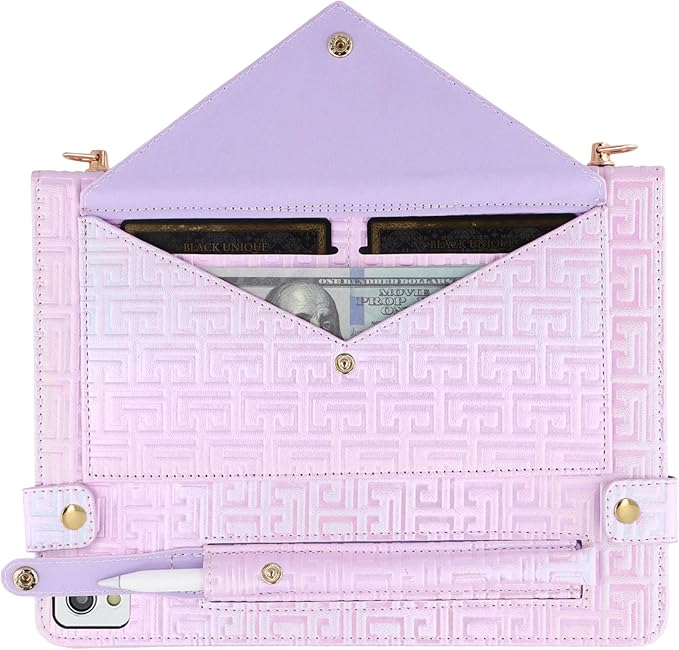 Shiny Case for iPad 9th 8th 7th Gen 10.2"/iPad Air 2019/iPad Pro 10.5, Techcircle Crossbody Iridescent Folio Stand Wallet Case with Pencil Holder+Card Slots+Hand Strap+Shoulder Strap, Shiny Lilac