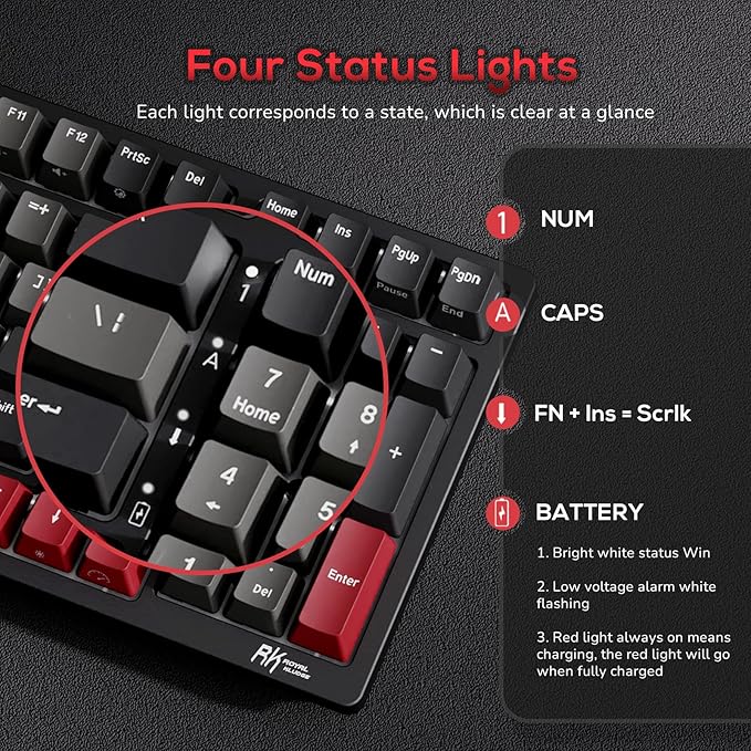 RK ROYAL KLUDGE RK98 Gaming Keyboard, Wireless Mechanical Keyboard 100 Keys Tri-Mode BT5.1/2.4G/USB-C Full Size Hot Swappable Custom Keyboard with Numpad RGB Backlit, Massive Battery, Silver Switch