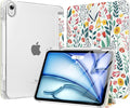MoKo for iPad Air 11 inch Case (M4/M3/M2) 2026/2025/2024, iPad Air 5th/4th Gen 10.9 inch Case 2022/2020 with Pencil Holder, Slim Light Trifold Cover with Hard PC Translucent Back Shell, Flowers