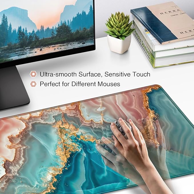 Desk Mat, Large Gaming Mouse Pad XXL 35.4×15.7in, Extended Computer Keyboard Mouse Mat Desk Pad for Laptop with Stitched Edges, Waterproof Mousepad for Gamer Home&Office Women
