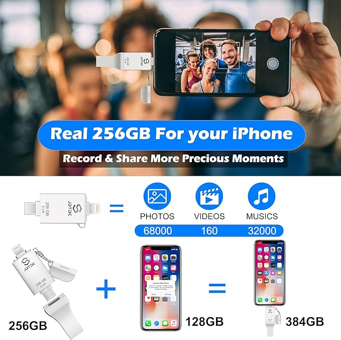 Genuine 256GB Apple MFi Certified Photo Stick for iPhone 17/16/15/14-3 in 1 USB C Flash Drive & Memory Stick - High Speed External Storage for Photos Videos iOS Backup, Android & PC (True Capacity)