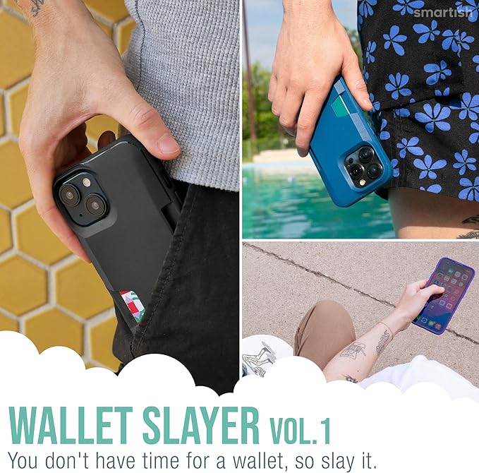 Smartish® iPhone 15 Wallet Case - Wallet Slayer Vol. 1 [Slim + Protective] Credit Card Holder - Drop Tested Hidden Credit Card Slot Cover for Apple iPhone 15 - Moving Mountains