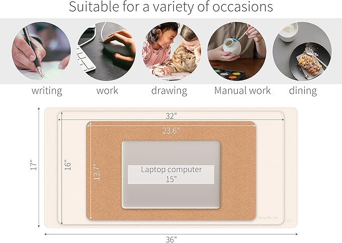 RENMTURE Dual-Sided Mouse Pad, Natural Cork & PU Leather Large Desk Pad for Office and Home Work, Desk Protector Non-Slip, Waterproof, Easy Clean (Apricot, 32"x16")