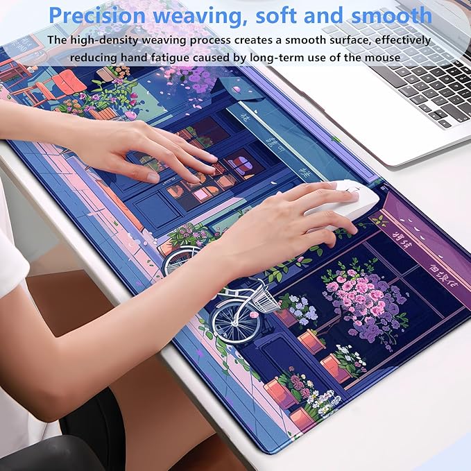 Kawaii Anime Desk Mat, Large 31.5x15.7 Inch Gaming Mouse Pad, Pink Cherry Blossom Japanese Aesthetic Keyboard Pad, Warm & Cute Desktop Mat for PC Gamers