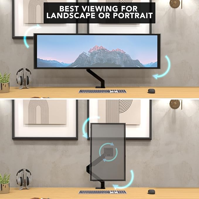 Mount-It! Heavy Duty Monitor Arm for 49”, 57" & Ultrawide Monitors, Full Motion Gas Spring | Holds 55 lbs | Tilt, Swivel & Rotate | VESA 75 & 100 | Clamp & Grommet Base | Fits Samsung Odyssey G9