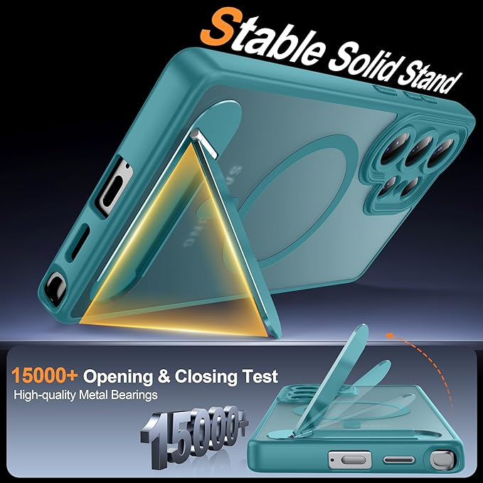 Magnetic for Samsung Galaxy S25 Ultra Case, [Compatible with MagSafe][Full Camera Protection][Built-in Invisible Kickstand] Translucent Matte Phone Case for S25 Ultra 6.9" - Lake Blue