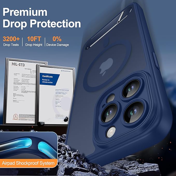Magnetic Compatible with iPhone 15 Pro Max Case, [Built-in Kickstand][Full Camera Protection][Compatible with MagSafe][Anti-Fingerprint] Shockproof Phone Case for iPhone 15 Pro Max 6.7",Blue