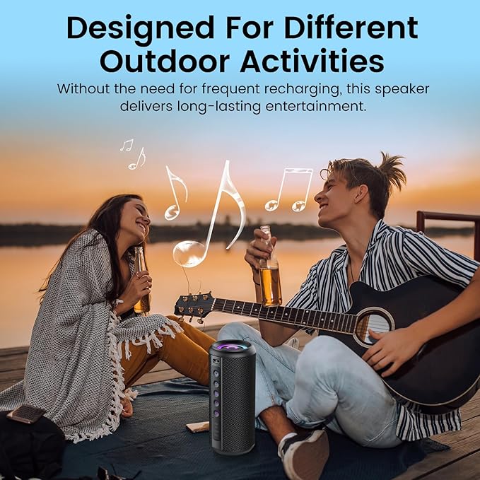 Portable Bluetooth Speaker, 2026 Bluetooth 5.4 Wireless Speaker with 20W HD Loud Stereo Sound, TWS Pairing, 20H playtime, RGB Lights, IP7, Built-in Mic, for Outdoor, Home, Beach, Party, Gift, Black