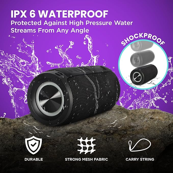 Mega Magnaboom Small Bluetooth Speaker | Portable 5.0 Bluetooth Waterproof Speaker | Wireless, LED Lights, Enhanced Bass, Indoor/Outdoor Parties and Travel