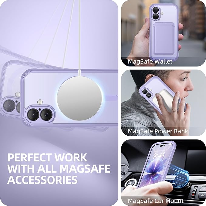 BERFY for iPhone 17 Case, Compatible with MagSafe, Built-in Glass Screen Protector, Camera Protection, Shockproof Full Body Phone case 6.3", Clear Purple