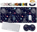 Large Gaming Mouse Pad, 31.5x11.8 in Extended Computer Mouse Mat with Non-Slip PU Base, Ergonomic Memory Foam Keyboard Wrist Rest for Working, Cute Anime Solar System Galaxy Black Office Desk Pad
