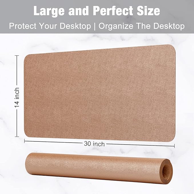 Hsurbtra Desk Pad, 30" x 14" PU Leather Desk Mat, XL Extended Mouse Pad, Waterproof Desktop Blotter Protector, Non-Slip Ultra Thin Large Laptop Keyboard Writing Mat for Office Home, Rose Gold